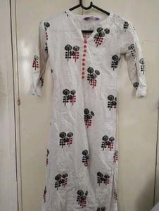 White Kurti with Floral Print