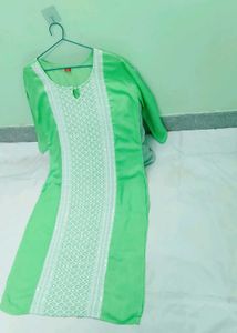 Green Kurta with White Embellishment