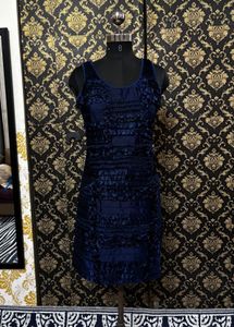 Elegant Navy Blue Textured Dress