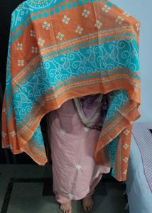 anarkali Style Teal &amp; Orange Maxi Gown lehariya