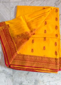 Vibrant Yellow Saree with Red Border