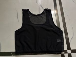 Black Mesh Sports Bra with Hook-and-Eye Closure