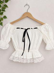 Off-Shoulder White Lace Trim Top