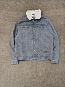 Gray Denim Jacket with Sherpa Collar