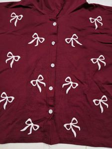Stylish Red Bow Print Shirt