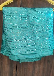 Very Beautiful Sea Green Shimmer Work Saree