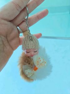 3 Cute Baby Doll Pompom Keychain
