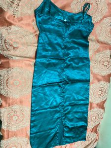 Teal Satin Slip Dress