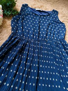 Navy Blue Polka Dot Pleated Dress