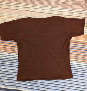 Brown V-Neck Short Sleeve Top