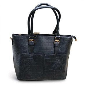 Chic Black Croc-Embossed Tote Bag