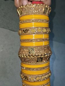 Yellow &amp; Gold Designer Bangles Set