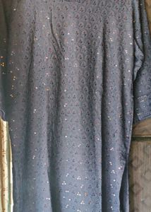 full chikankari Embellished Navy Blue long Kurta