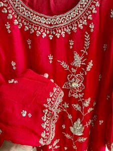 Rose Red Heavy handwork embroidered Sharara Set