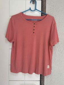 Ribbed  Salmon Top with "Have a Beautiful Day" Tag