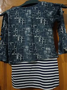 Dark Blue Graphic Print Top