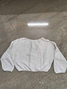 ZARA White Textured Button-Up Crop Top
