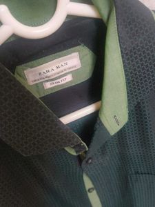 Zara Man Green Textured Shirt