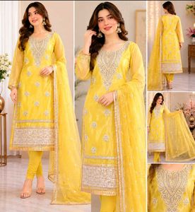 Elegant Yellow Embroidered party wear Kurta Set