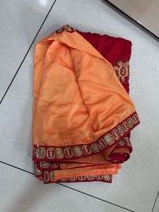 Elegant Red &amp; Orange Embroidered Saree