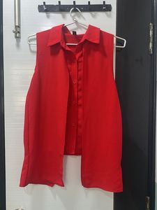 Vibrant Red Sleeveless Collared Top