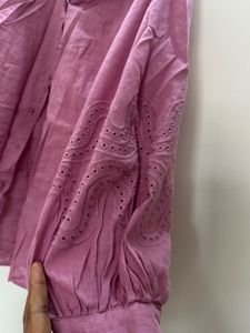 Chic Pink Embroidered Button-Up Shirt