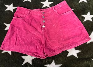 Hot Pink Button-Front Denim Shorts