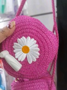 Cute Pink Daisy Straw Purse