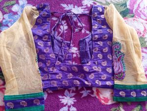 Elegant Purple yellow Embroidered Saree