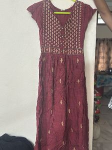 Maroon Embroidered Kurta