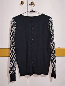 Black Sweater Top With Net Sleeves