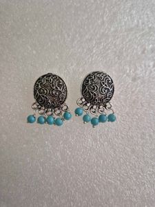Blue Beaded Jhumka Earrings - Unused