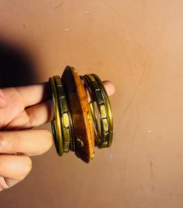 Boho Wooden &amp; Brass Bangles Set