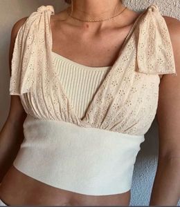 Zara Cream Eyelet Tie-Strap Crop Top
