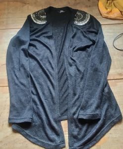 Party Wear - Black Shrug With Metal Bead Work