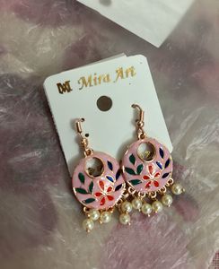 Baby Pink Floral Mini Jhumki Pearl Drop Earrings