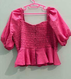 Chic Pink Smocked Peplum Top