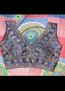 Elegant Navy Blue Blouse with Mirror Work