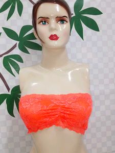 (100)Neon Orange Lace Bandeau Top