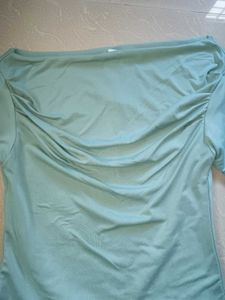 🇰🇷Fitted Light Green Ruched Off-Shoulder Top
