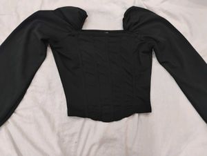 Black Square Neck Corset ,pull sleeves Crop Top