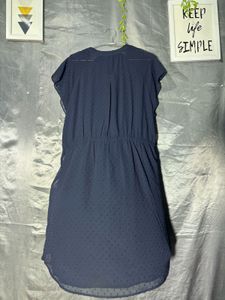 H&amp;M  navy blue pintuck chiffon dress