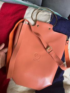 Chic Coral Hobo Bag with Gold Ring Handle