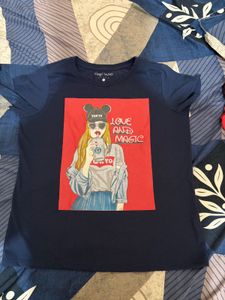 Cute Graphic Print Navy Blue T-Shirt