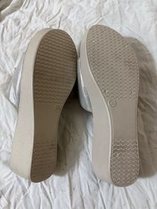 Sparkling Bow Embellished Silver Sandals