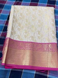 new Elegant Cream Silk Saree with blouse piece
