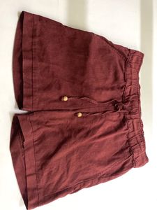 Maroon Linen Blend Drawstring Shorts