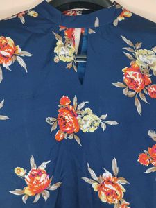 Stylish Navy Floral Print Bell Sleeve Top