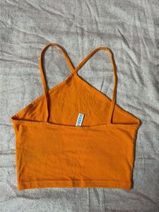 Orange Halter Neck Crop Top