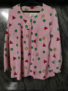 Cute Pink Cartoon Print Pajama Top